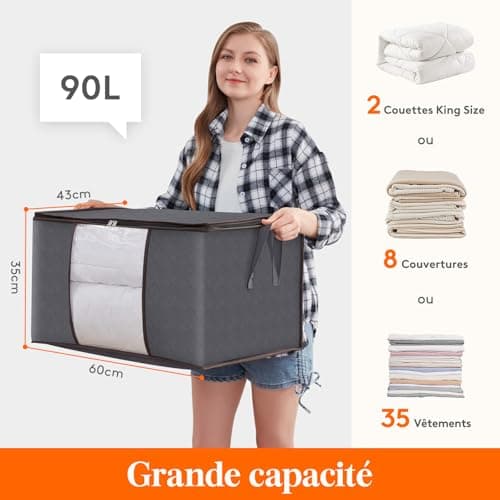 Lifewit Sac de Rangement pour Couette en épais Non-tissé Sac de Rangement sous lit pour Édredons Couvertures Oreillers Jouets Vestes Vêtements (3, Gris)