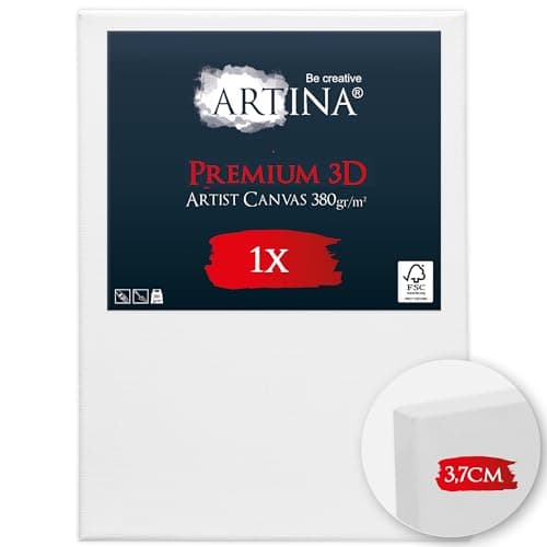 Artina Premium 3D Canvas Toile Peinture 50x70 cm – FSC® Châssis Bois pour Toiles 100% Coton 380 g/m2 Sans Acide – Toile a Peindre Blanche Tableau Peinture Stable Apprêté 3 Fois Cadre Toile