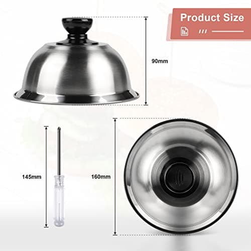 CPROSP 4X Cloche pour Hamburger INOX 16 * 9 cm, Cloche Chauffante pour Fondre Le Fromage, Cloche de Cuisson Burger avec 1 Mini-Tournevis, Cloche à Chaleur pour Steak