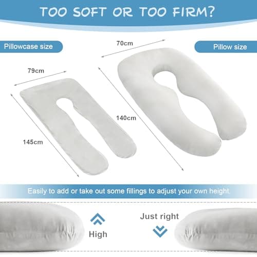 Otauoaea Coussin de Grossesse - Oreiller de Grossesse pour Femme Enceinte en Forme de U pour Dormir - Coussin d'allaitement et Coussin de Maternité avec Housse Lavable - 100% Coton(Gris)