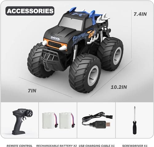 RC Imperméable Monster Truck Garçon 5 6 7 8 Hors Route Toy Car Camion Radiocommandé avec 2 Batteries 1/16 4WD 2,4 GHz RC Voiture à Grande Vitesse 20km / h Camion Monstre pour Enfants 5-7 Ans
