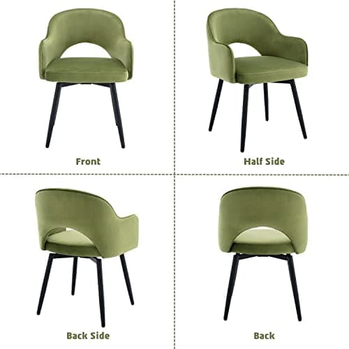 Wahson Chaise Salle a Manger en Velours, Lot de 2 Chaises avec Coussin Pivotant, Chaise de Salon Pied Métal Fauteuil pour Cuisine et Maison, Vert