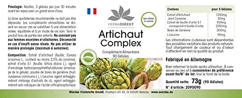 Capsules d'artichaut - à l'ortie et au genièvre - végétalien - 90 capsules | Herba Direkt - Qualité des pharmacies allemandes