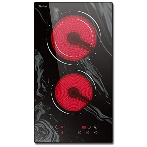 Hobsir Plaque Vitrocéramique 2 Feux, Plaque de Cuisson électrique Encastrable 29cm, Verre Céramique Texturé Marbré, 3200Watts, Commande Tactile, Zone à Double Anneau, Pas de Prise