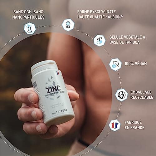 Nutripure | Zinc Bisglycinate 15 mg Haute Qualité ALBION® | Haute Absorption | Antioxydant, Renfort Système Immunitaire, Haute Biodisponibilité | 90 Gélules Végétales | Vegan | Made in France
