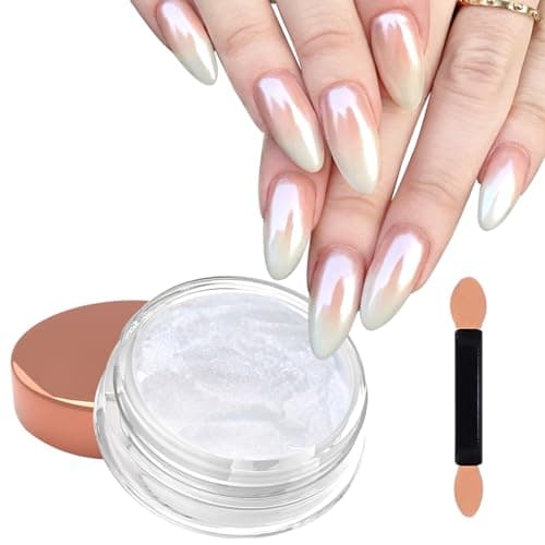 Laza Mermaid Pearl Chrome Nail Powder, Glazed Donut Metallic Mirror Effect Pigment, Iridescent Aurora Nail Glitter Holographic Fairy Dust Gel Nail Art Supplies Nail Techs, Resin Craft – Pearl White