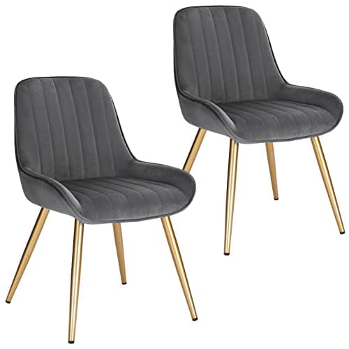 Lestarain Lot de 2 Chaises de Salle à Manger avec Dossier Chaise de Cuisine Rétro Chaise de Salon Assise en Velours et Pieds en Métal,Gris foncé