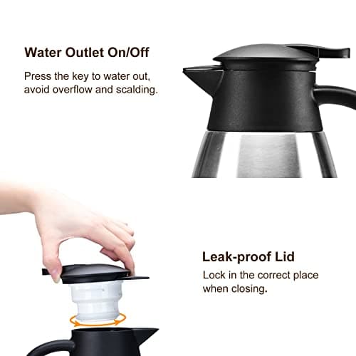Pichet Isotherme 2L Thermos café 304 Acier Inoxydable Double-Wall Vacuum Isolé thermos 2L avec Poignée et Bec Café Pot Thermos pour Eau Chaud au Bureau Hôtel et Restaurant (argent)