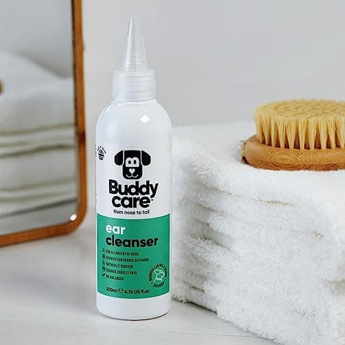 Buddycare | Nettoyant pour oreilles de chien | Solution nettoyante apaisante pour les oreilles des chiens | Ingrédients d'origine naturelle avec Aloe Vera, 200 ml (1 paquet)