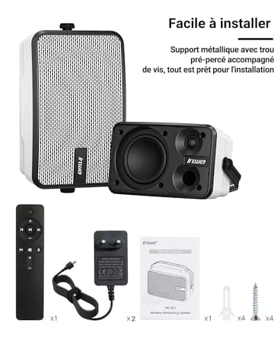 Inwa Enceintes Extérieures Bluetooth, Haut-Parleur Mural étanche IPX5, Système Audio Puissant avec des Basses, Synchronisation Jusqu'à 100 Haut-parleurs (Blanc, MZ621)