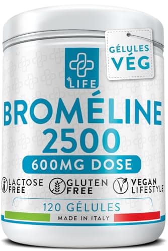 Bromelaine Draineur 2500 GDU/g 120 Capsules PiuLife® 700mg Bromélaïne Plus Extrait D' Ananas Drainant Naturel (2 Par Dose), Enzymes Digestives, Ballonnement Abdominal Digestion, Microcirculation