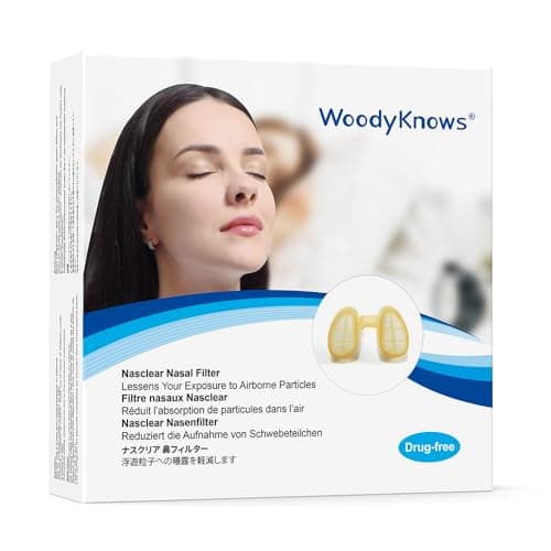 WoodyKnows filtres nasaux Nasclear, modèle 2024, allergies saisonnières et aide à la pollution industrielle, transport public et protection pour le toilettage(Essai S/M/L/XL)