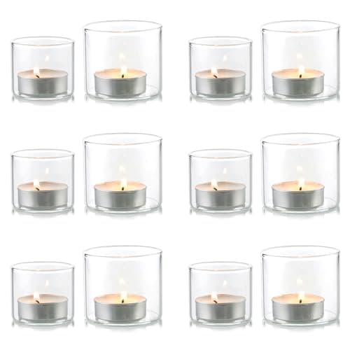 NUPTIO Porte-Bougies À Réchaud en Verre: 12 Mini Porte-Bougies À Réchaud Bougies Flottantes en Cristal Décoration Table Lors de Mariages en Plein Air de Fêtes de Fin D'année 4 cm & 5 cm Hauteur