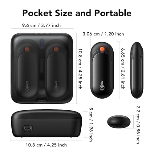 J-BRAUV Lot de 2 Chauffe-Mains Rechargeables à Double Face, 14 000 mAh, sans Fil, 3 Modes, idéal pour Le Golf, Les activités en extérieur et Le Froid (Noir, Taille Poche)