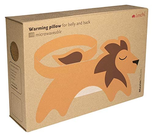 LESCHI Coussin chauffant - Bouillotte micro-ondes 10 compartiments à nouer - Animal : lion beige - Bouillotte graines de blé bio souple - Idéal pour se réchauffer en hiver et le ventre, dos