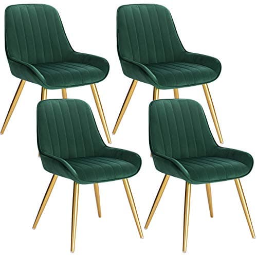 Lestarain Chaises de Salle à Manger Lot de 4 avec Dossier,Chaise de Cuisine Chaise de Salon Fauteuil Chaise Velours avec Pieds en Métal,Vert foncé