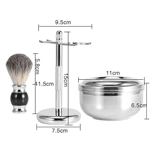 Kit de rasage professionnel pour hommes avec support de rasage pour barbe + brosse à cheveux en faux blaireau + kit bol en alliage de savon, soin de moustache, étui de transport pour homme