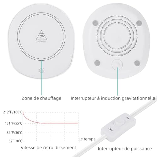 Chauffe Tasse Bureau avec Inductance Gravitationnelle pour Arrêt Automatique, Maintien Thé Lait Café au Chaud en Cuisine et Maison (avec Tasses)