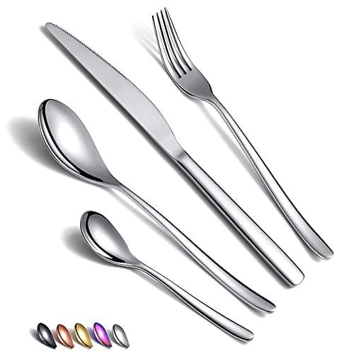 Ensemble de Couverts 24 Pièces, Ensemble de Couverts En Acier Inoxydable, Ensemble de Couverts Polonais Miroir, Ensembles D'ustensiles De Service Pour 6 (Argent)