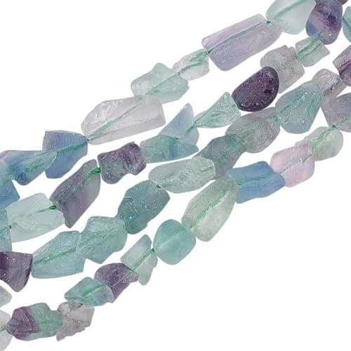 OLYCRAFT Environ 63~66pcs Perles en Fluorite naturelle brute Perles de pierre irrégulière Perles en vrac percées Perles de cristal de Fluorite pour collier bracelet et boucle d'oreille