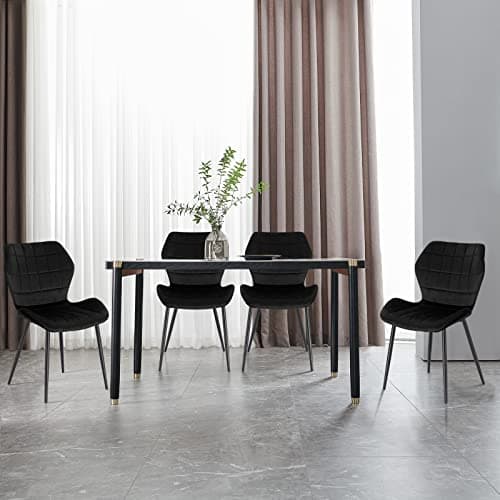 WOLTU Lot de 2 Chaises Salle à Manger, Chaise Scandinave, Chaise de Cuisine, Chaise Salon, Assise Rembourrée, Chaise en Velours, Noir, Pieds en Métal, BH356sz-2