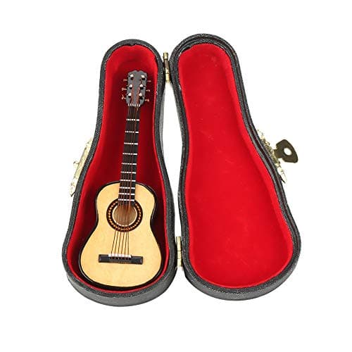 Lazmin Modèle de Guitare Miniature, Ornement d'Instrument de Guitare en Bois avec Support et Étui, pour la Décoration de la Maison, Cadeaux pour Enfants, Amis