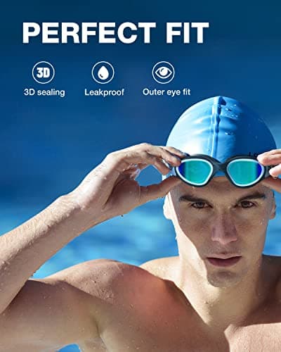 ZIONOR Lunettes de natation polarisées + bonnet de natation pour homme et femme, protection UV, anti-brouillard, sangle réglable, confortable, lunettes de natation professionnelles