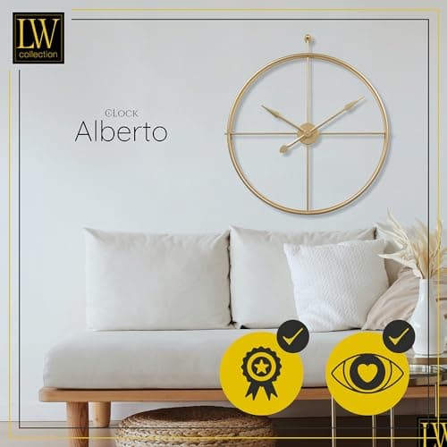 LW Collection Horloge Murale Alberto Or 80 cm - Grande Horloge Murale Industrielle en Métal - Horloge Murale Moderne - Mouvement Silencieux - Horloge Silencieuse