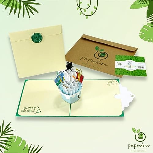 paperdora® Carte Pop-Up 3D „Noël“ avec Enveloppe et Cachet de Cire - Carte de Vœux Carte Cadeau Bon Cadeau