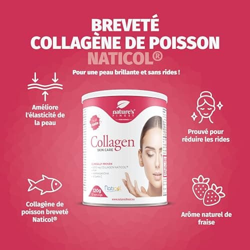 Collagène Skincare avec Naticol Collagène Marin, MSM et Vitamine C Poudre, Peptides de Collagène Marin Hydrolysé Type 1 - Collagène Cheveux et Pour la Peau, Nature's Finest by Nutrisslim