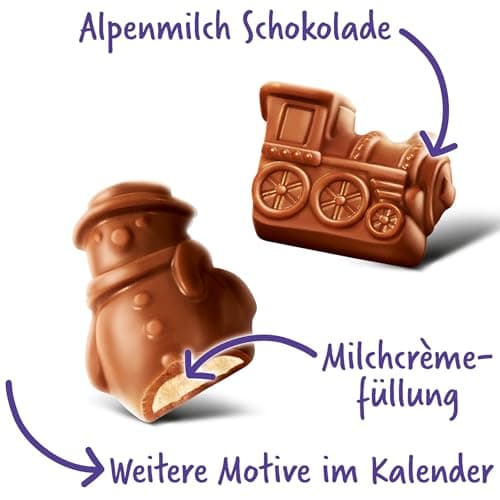 MILKA - 1 Calendrier de l’Avent Milka - Assortiment Festif de Chocolats - Idée Cadeau Noël - Chocolat à Offrir - 1 Calendrier de 200 g