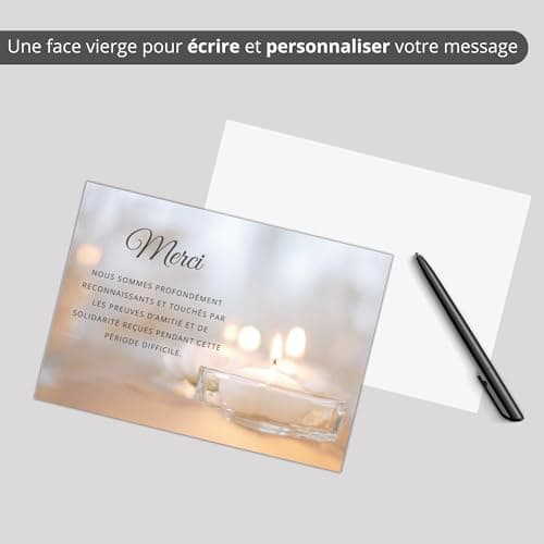 Lot de 75 Cartes + 75 Enveloppe Blanches - Cartes Remerciement Deuil - Condoléances Décès Obsèques ou Enterrement - Papier Mat de Qualité Format Carte Postale (14,8 X 10,5 cm) - Design Sobre & Élégant