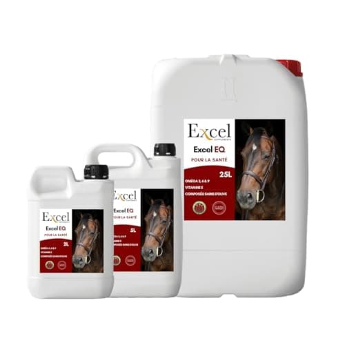 Excel Supplements Europe - 2L Excel EQ Huile Alimentaire pour Chevaux - Complément Alimentaire Équin - Huile de Cameline Omega 3 Anti-inflammatoire pour Une Brilliance Naturelle
