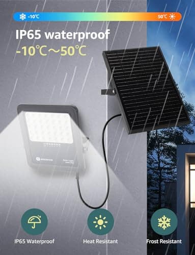 Aigostar Projecteur Solaire LED d’extérieur avec grand panneau solaire, 200W,2000LM, batterie de grande capacité,IP65, 6500K, lampe solaire extérieure pour jardins, portes, garages,câble de 2M