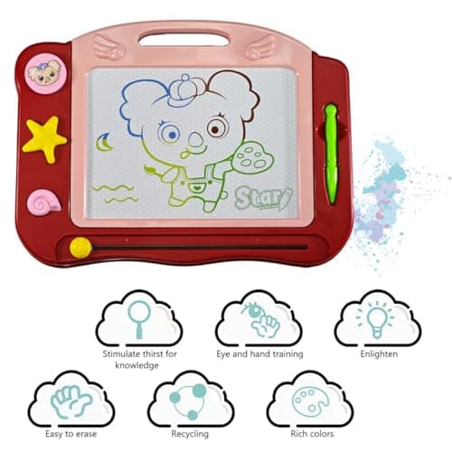Mauepersu Ardoise Magique Grande avec Pieds, Tableau de Dessin Magnétique Effacable, Table Dessin Magique Enfant, Jouets Éducatifs Cadeau d'anniversaire pour Garçons Filles Bambin 2-5 Ans (Rouge)