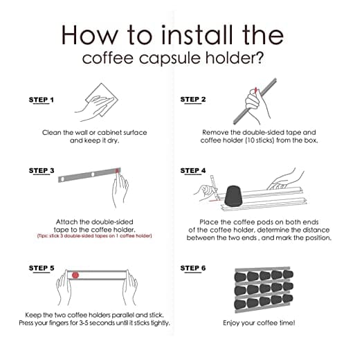 Support à Dosettes de café pour Capsules Vertuo, monté Verticalement ou Horizontalement sur les Murs ou Sous les Armoires,Bandes de Stockage de Dosettes de café Adhésives