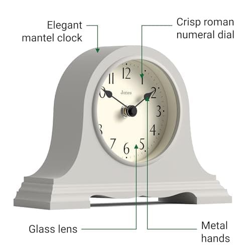 JONES CLOCKS® Speakeasy Horloge de cheminée | Classique Design à Chapeau de Napoléon | Gris | Style Classique Contemporain pour Bureau, Table, étagère ou Table de Chevet