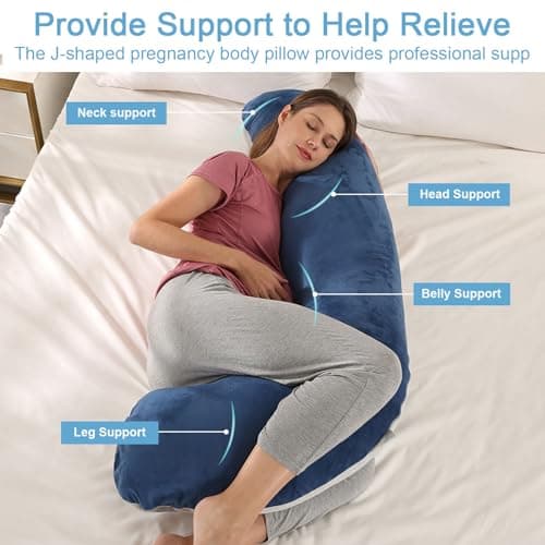 Coussin de Grossesse pour Dormir, Oreiller de Grossesse pour Femme Enceinte en Forme de J Support Coussin d'allaitement et Coussin de Maternité avec Housse Lavable et Remplable, Velours Bleu Gris