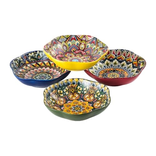 Saladier en porcelaine, Bol à Céréales de 600ml, Bol Multifonction de 4 Piece, Bols pour Salade/Fruits/Pâtes/Céréales - Style Bohème