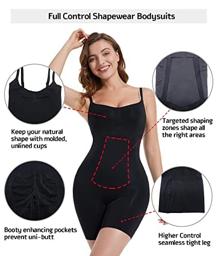 SHAPERX Body Sculptant Femme Gainant Ventre Plat Minceur Invisible Shapewear Bodysuit Amincissant Gaine, UK-SZ6224-Black-M