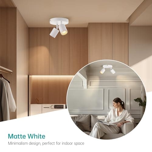 wowatt Spots de Plafond Orientable Blanc, Plafonnier 2 Spots GU10 Moderne, Rampe Spots et Rails de Spots Pivotant, Applique Murale Interieur Rond pour Cuisine Salon Chambre (Sans Ampoule)