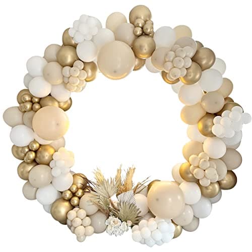 Arche Ballons Beige, 185pcs Kit Guirlande Ballon Decoration Anniversaire Blanc Sable, Beige Abricot Ballon Guirlande pour Anniversaire Decoration, Mariage, Bébé Shower, Décoration de Fête Bohème
