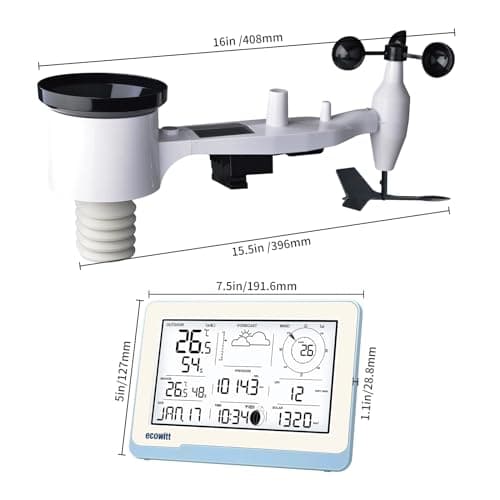 ECOWITT Station météo avec capteur extérieur WS3800, 7 en 1, WiFi, station météo solaire WS69, pour la maison, console LCD d'intérieur sans fil de 7,5" pour le jardin, contrôle intelligent de liaison