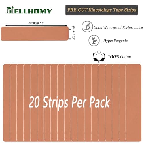Bande de Kinésiologie Precut (5 cm x 5 m, 20 Bandes),Hypoallergénique, Imperméable et Respirante, Bande de Sport Physio-élastique pour Soulager La Douleur pour Les Muscles(Couleur de Peau)