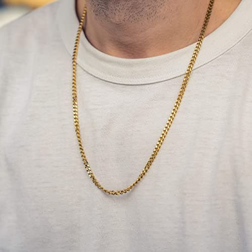 Made by Nami Collier pour Homme en Acier Inoxydable - Chaîne à Maillons en d'Or Massif de 60 cm - Chaîne pour Homme Artisanale - Cadeau pour Lui - Bijoux pour Homme (Or 4mm)