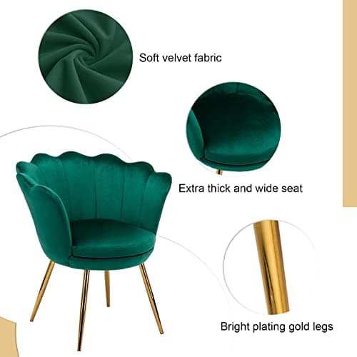Wahson Fauteuil en Velours Fauteuil Coquillage avec Pieds Doré, Fauteuil Chambre Confortable Chaise Relax pour Salon/Chambre (Vert)