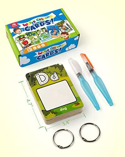 Coogam Cartes de coloriage à l'eau de l'alphabet, Cartes Flash Aqua Painting Doddle, Dessin de 26 Lettres, Mots ABC, Jouet d'apprentissage éducatif Cadeau pour Les Tout-Petits de 3 4 5 Ans