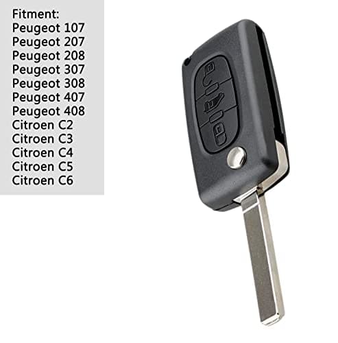HooRLZ Coque Clé CE0536 Compatible pour Peugeot Partner 107 207 307 407 208 308, Citroen C2 C3 C4 C5 Berlingo Picasso, Boitier Clé Peugeot Partner, TéLéCommande Citroen, Clef Berlingo - 3 Boutons