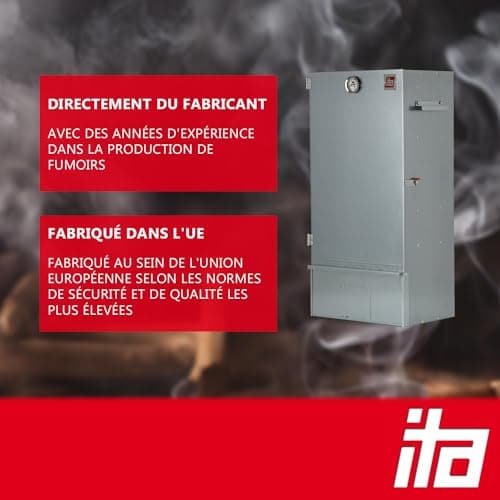 ITA Fumoir 7001 81x30x40 cm en Acier Inoxydable - Armoire de Fumage Premium avec Thermomètre & Accessoires - Résistant à la Corrosion, Durable - Fumoir pour Viande, Poisson, Fromage