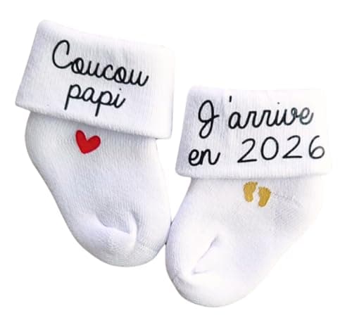 Chaussettes d'annonce de grossesse pour bébé - thème coucou j'arrive en 2025/2026 (coucou papa 2026)